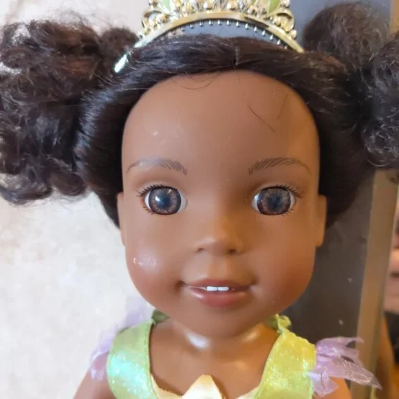 American Girl Wellie Wishers "Kendall" 14" Doll dressed as Princess Tiana - Picture 5 of 5